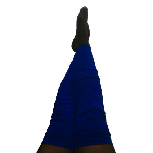 Lange benvarmere til voksne i blå uld