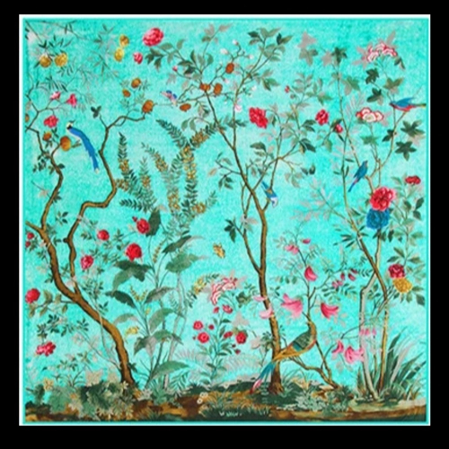 Kvadratisk tørklæde i blank satin. Mint Blomsterbusk