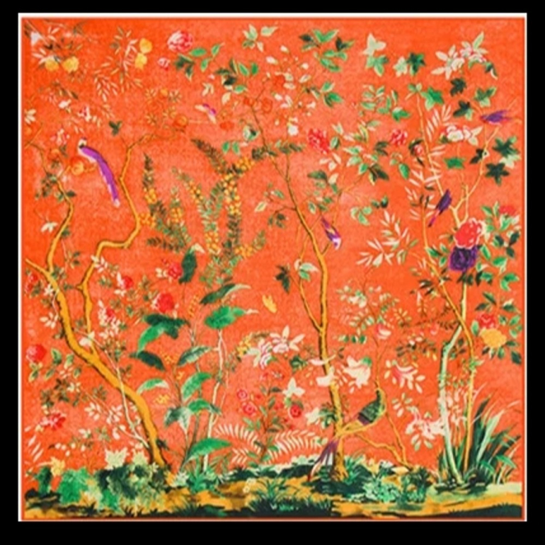 Stort kvadratisk Silke Tørklæde - Orange Blomsterbusk