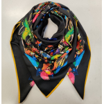 Stort kvadratisk Silke Tørklæde - Sort Kolibri