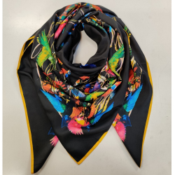 Stort kvadratisk Silke Tørklæde - Sort Kolibri