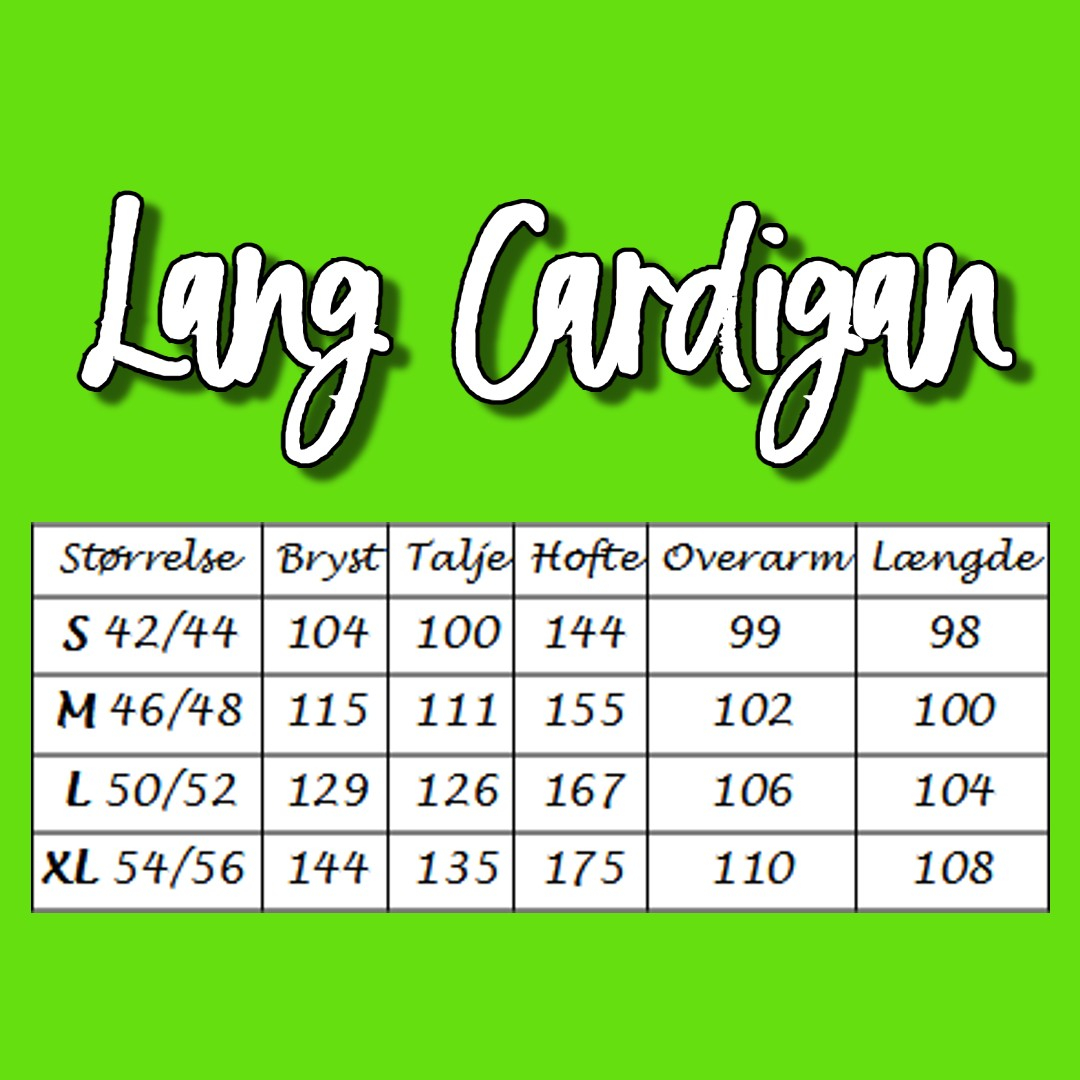Størrelses skema Cardigan i store størrelser fra Amamiko