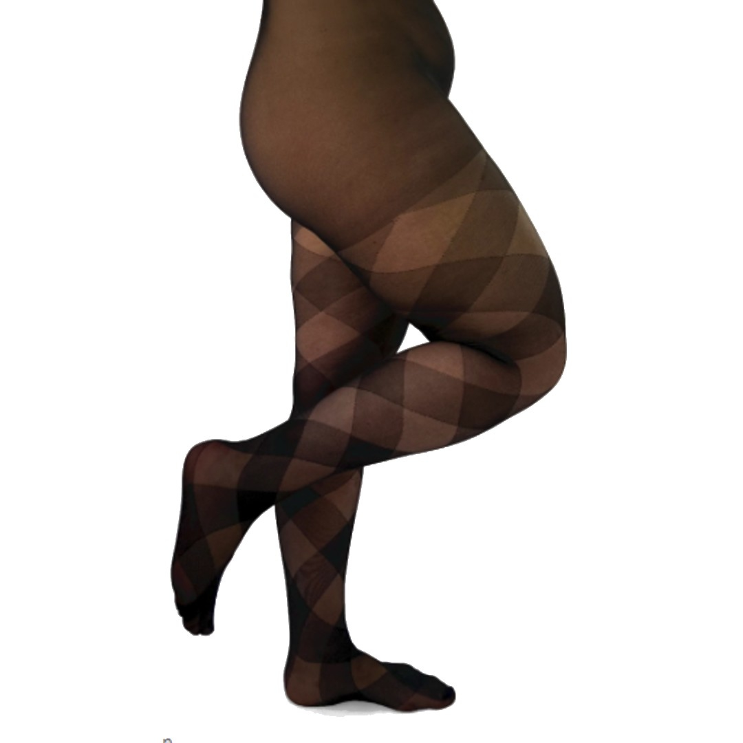 Diamond Check Black Curvy Super Stretch Strømpebukser i store størrelser