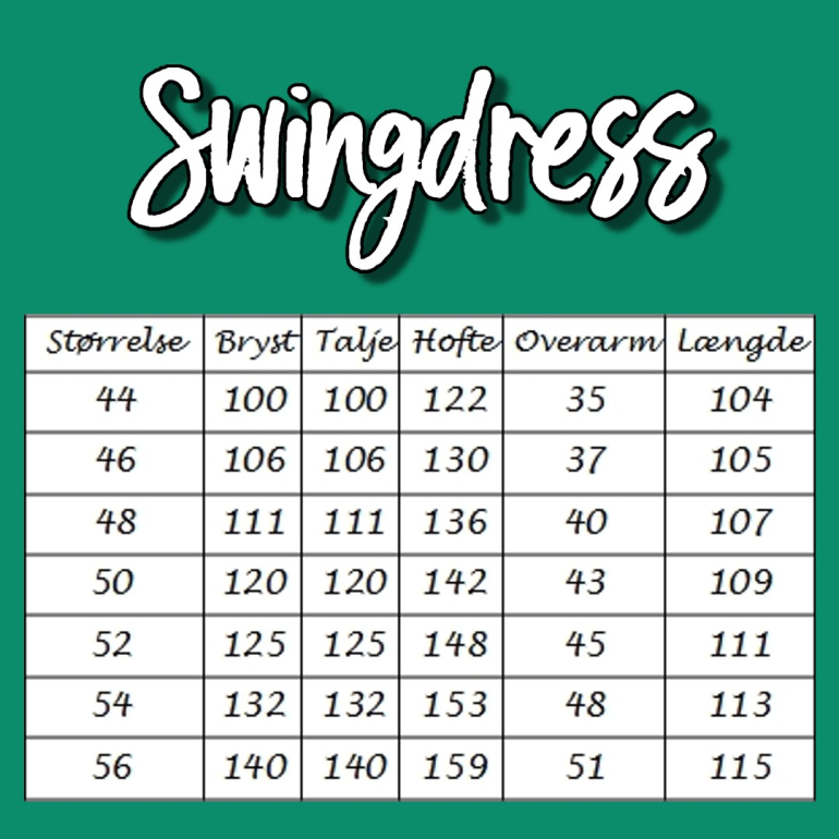 Størrelsesskema Swingdress plussize Kjole fra Amamiko.