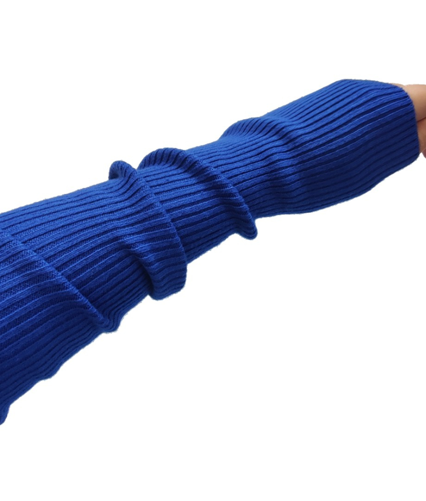 Lange ribstrikkede håndledsvarmere i blå uld