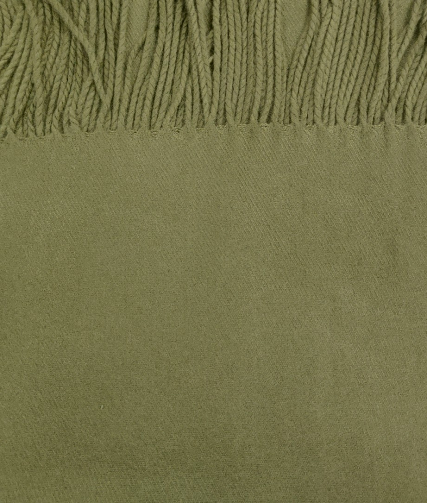 Armygrønt uld tørklæde med frynser