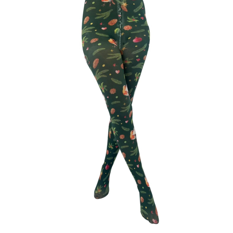 Christmas Robin Green Curvy Super Stretch Plus size Strømpebukser