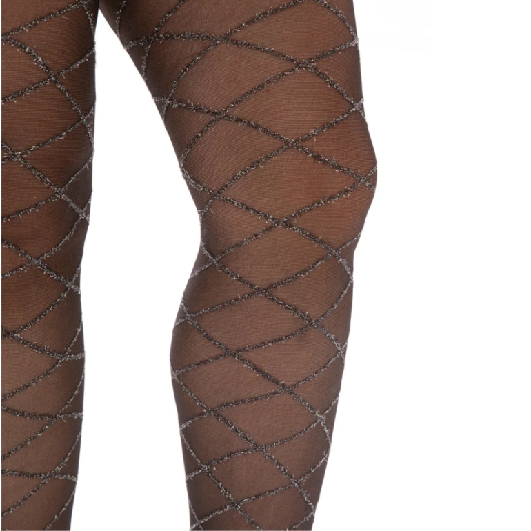 Argyle Silver/Black Curvy Super Stretch Plus size glimmer Strømpebukser. Pamela Mann