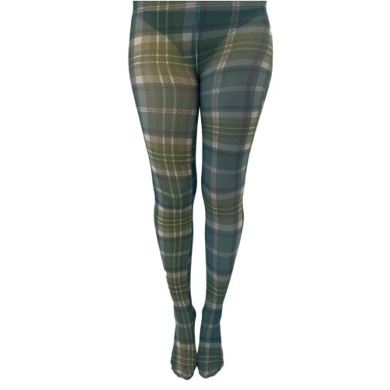 Green Tartan Curvy Super Stretch Strømpebukser