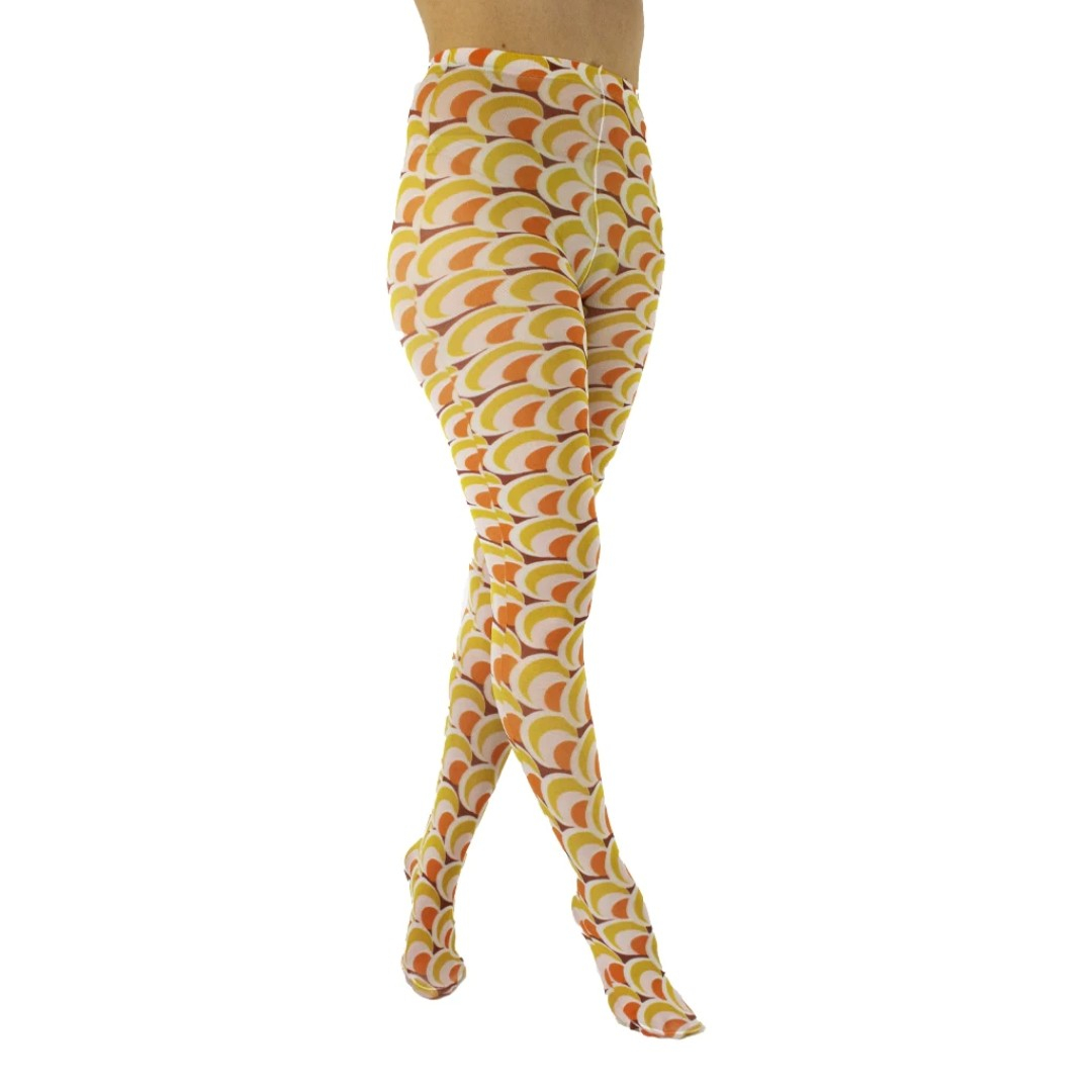60s Groove. Gule og orange retro plus size strømpebukser fra Pamela Mann.