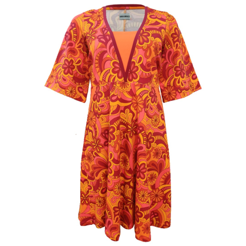 Ama Orange Flower. Plus size kjole med retro blomster fra Amamiko