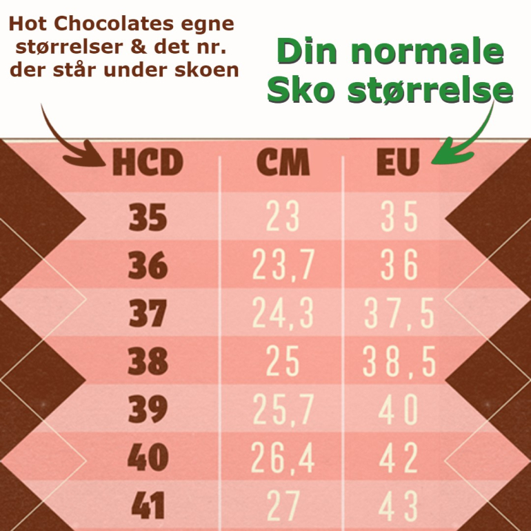 Størrelses skema Hot Chocolate