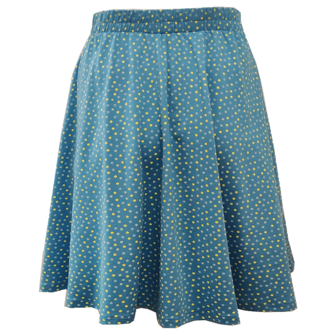 Kobe Sky Blue Dot. Lyseblå Plus size Nederdel med prikker i store størrelser