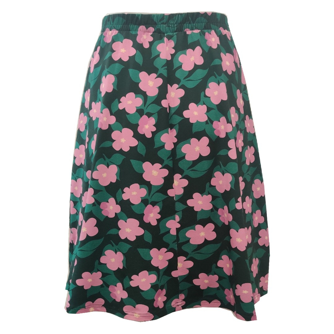 Kyoto Let's Bloom. Mørke grøn midi Nederdel med blomster i store størrelser