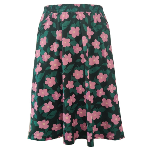 Kyoto Let's Bloom. Mørke grøn midi Nederdel med blomster i store størrelser