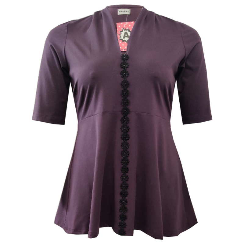 Billede af Plus size bluse - Sendai Aubergine Flower