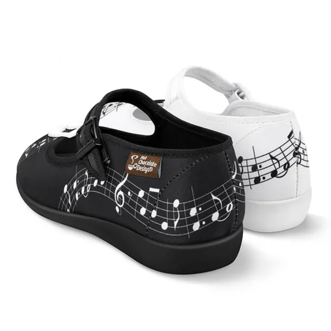 Harmony - Sort hvide Mary Jane Sko med noder fra Hot Chocolate Design
