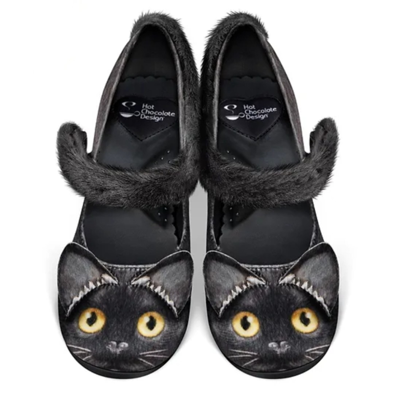Chat Noir Midi Heels. Sorte sko med katte fra Hot Chocolate Design