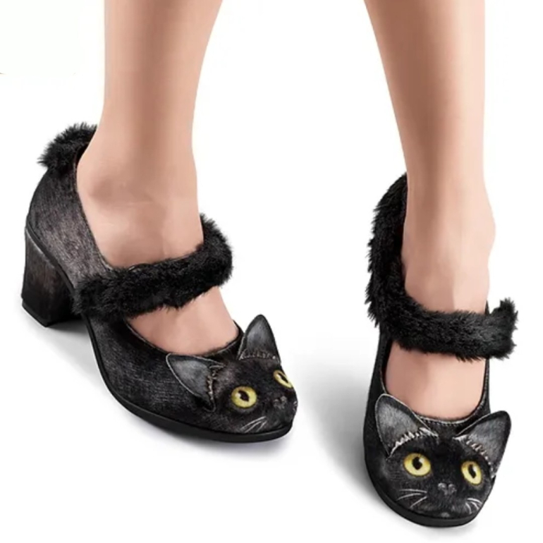 Chat Noir Midi Heels. Sorte sko med katte fra Hot Chocolate Design