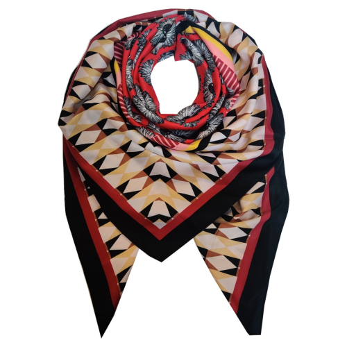 Stort kvadratisk tørklæde i satin - Grafisk Rød