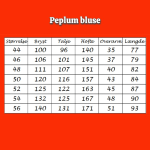 Størrelsesguide til Peplum bluse fra Amamiko