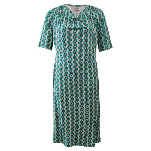 Trixia Retro Pearls Turquoise. Plus size kjole med vandfald