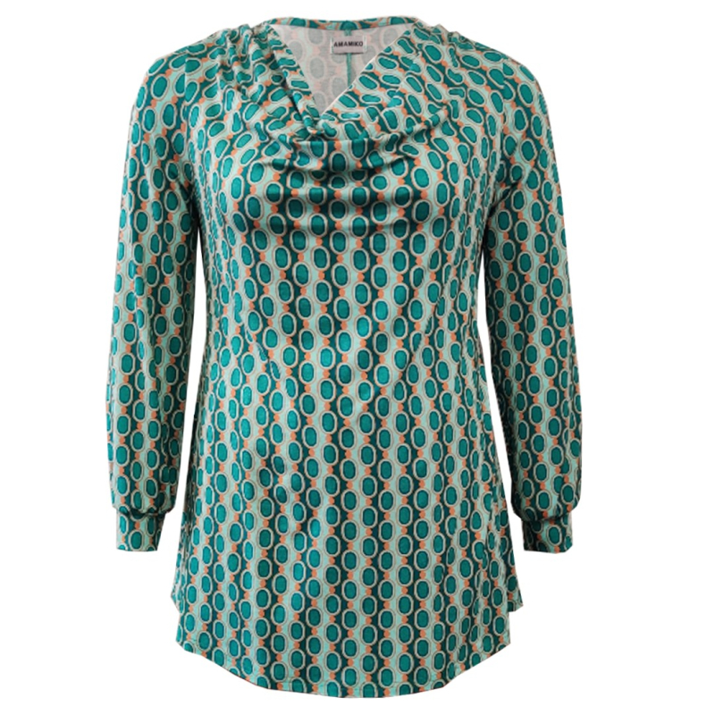 Billede af Plus size bluse - Natsu Retro Pearls Turquoise