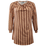 Natsu Retro Pearls Cognac. Plus size bluse med vandfald