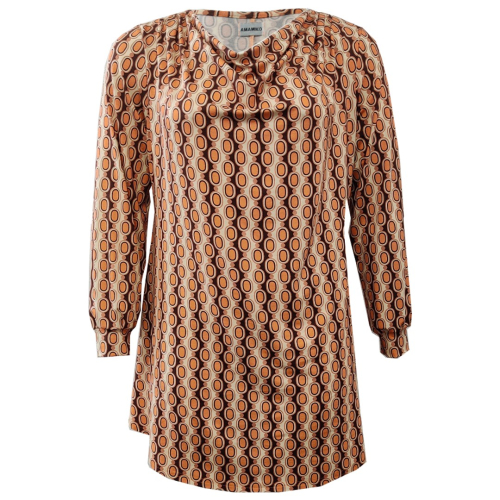 Natsu Retro Pearls Cognac. Plus size bluse med vandfald