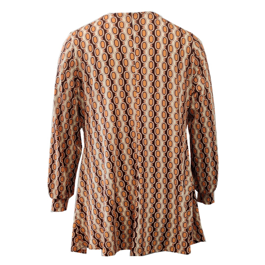 Natsu Retro Pearls Cognac. Plus size bluse med vandfald