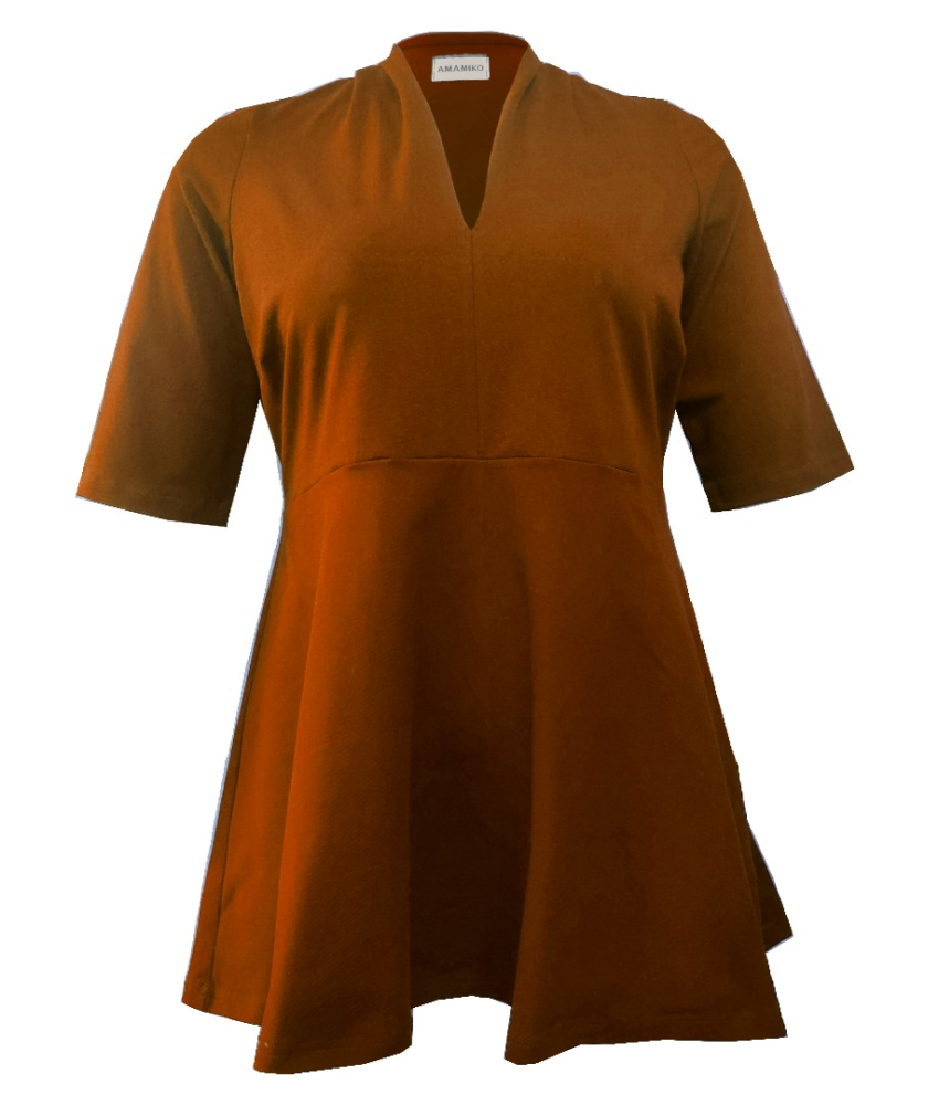 Sendai Cognac. Plus size peplum bluse fra Amamiko