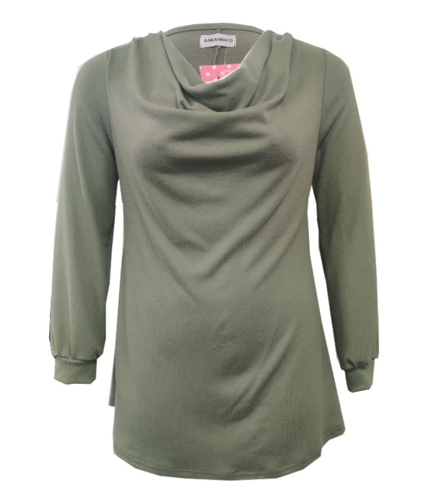 Natsu Soft Moss. Strikket plus size bluse med vandfald