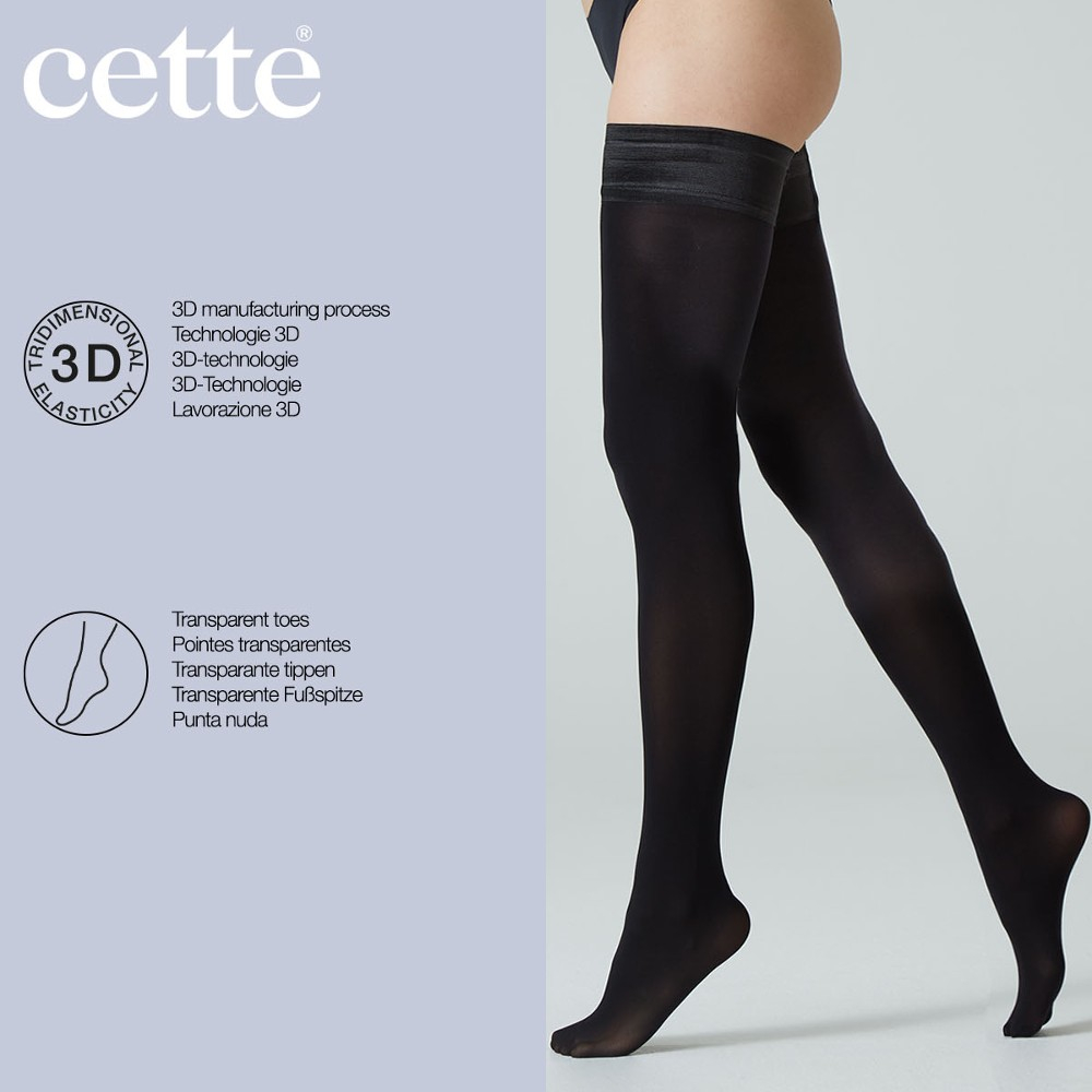 Sorte selvsiddende Plus Size strømper - Helsinki 60 denier