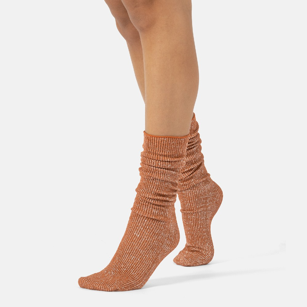 Glitter rib strømper - Warm Apricot fra CETTE