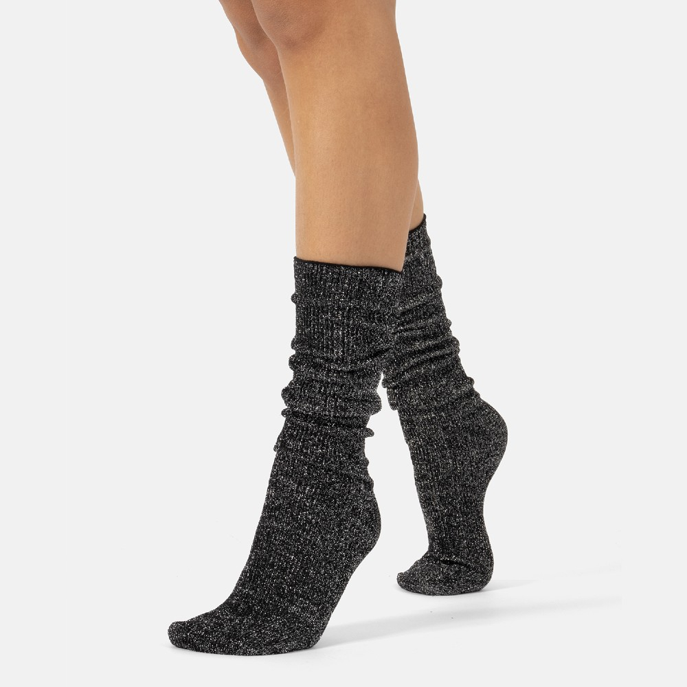 Glitter rib strømper - Black fra CETTE