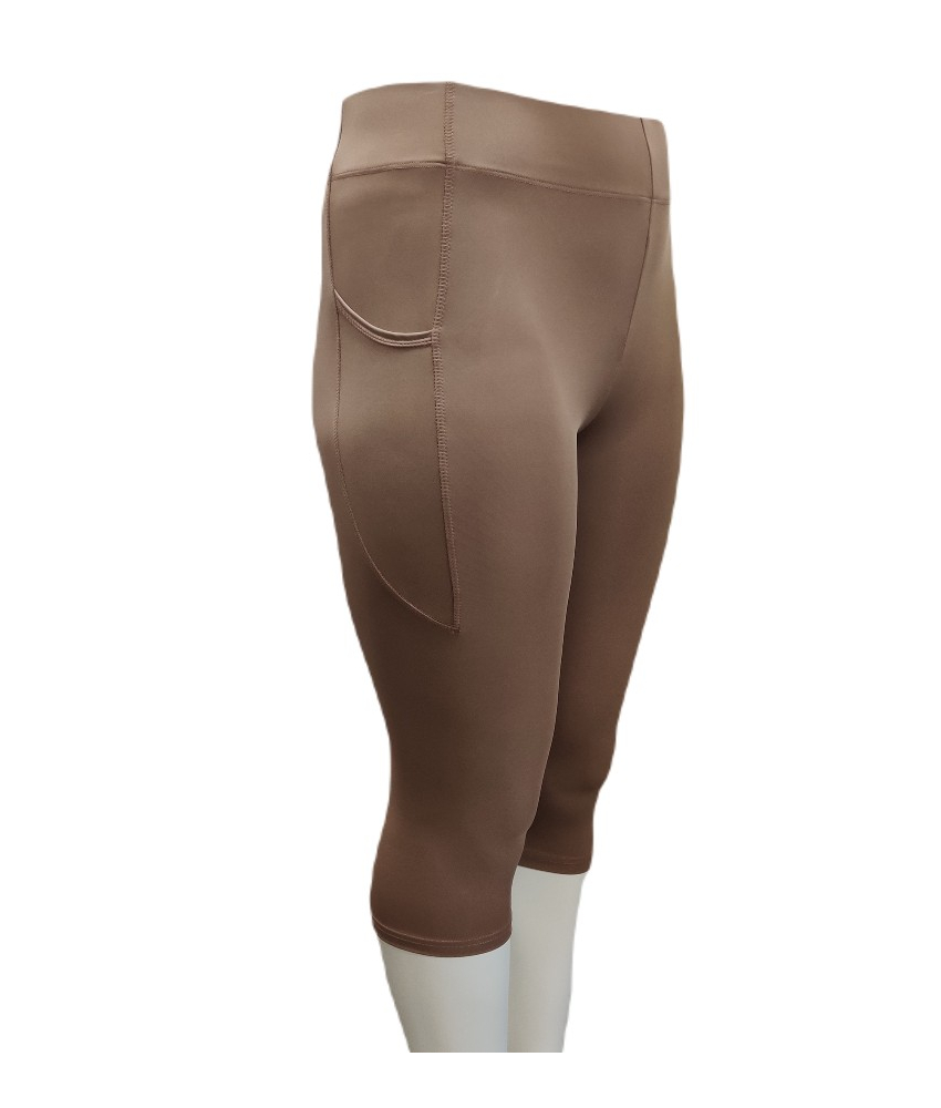 Sandfarvet Plus size Capri leggings med lomme - Festival 550 Pine Bark