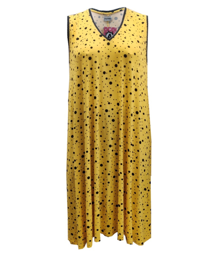 Gul plus size sommerkjole med sorte prikker. Moon Yellow Dot