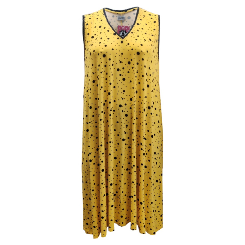 Gul plus size sommerkjole med sorte prikker. Moon Yellow Dot