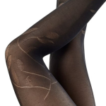 Sorte strømpebukser med små blade - 96384 fra Festival Strømper