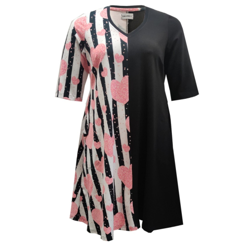 A-formet plus size kjole med striber og hjerter. Tulla Hearts n' Stripes