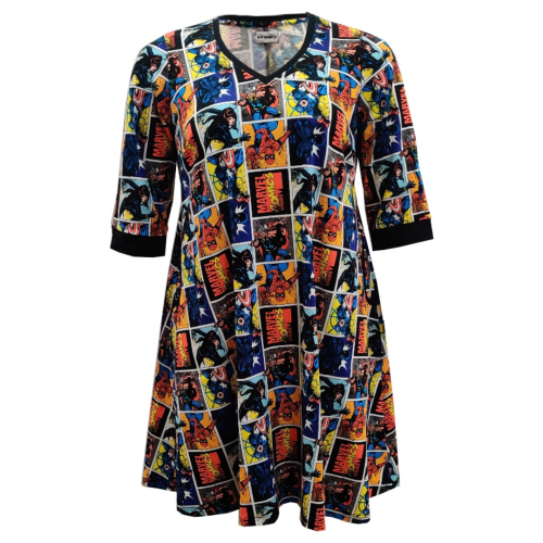 A-formet plus size kjole med tegneserie helte.. Tulla Comics