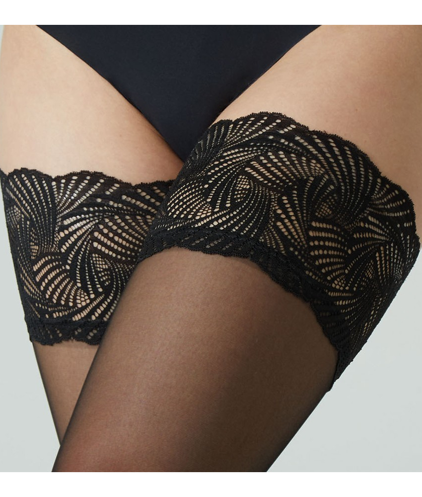 Sorte selvsiddende Plus Size strømper - Versailles 20 denier