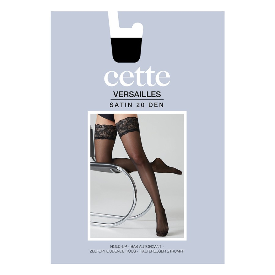 Sorte selvsiddende Plus Size strømper - Versailles 20 denier