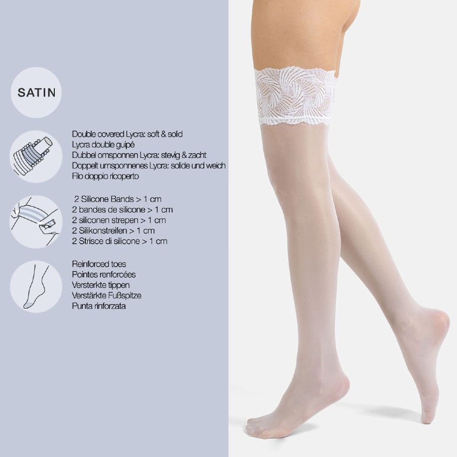Hvide selvsiddende Plus Size strømper - Versailles 20 denier
