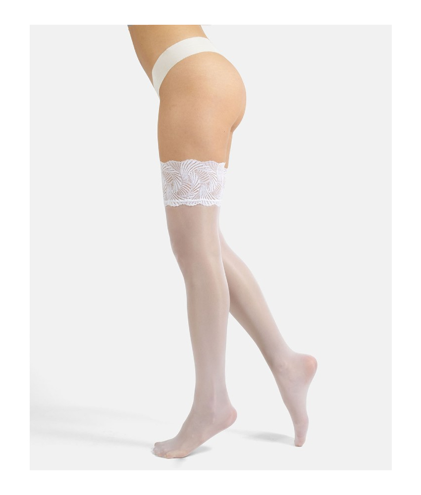 Hvide selvsiddende Plus Size strømper - Versailles 20 denier