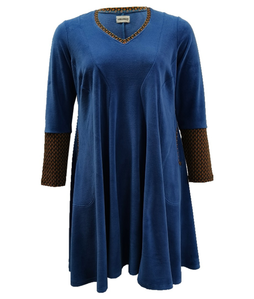 Løs plus size velour kjole - Emi Blue Velvet