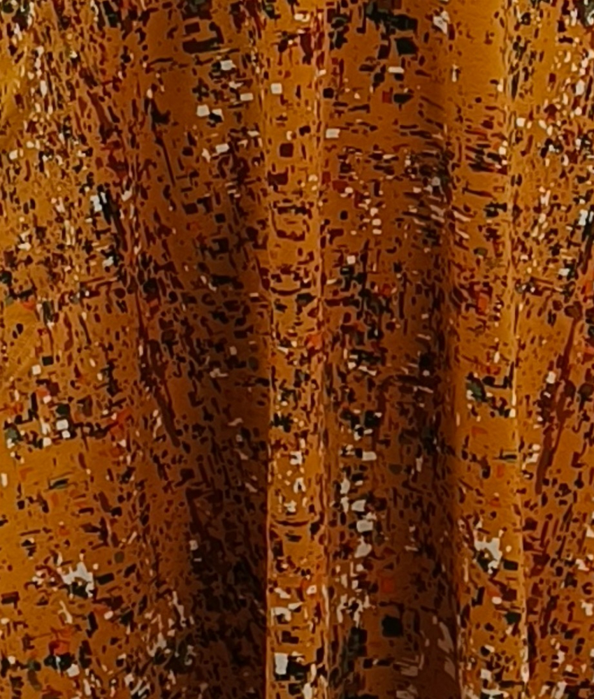Karrygul plus size kjole med farverige nister. Bika Curry Tassels
