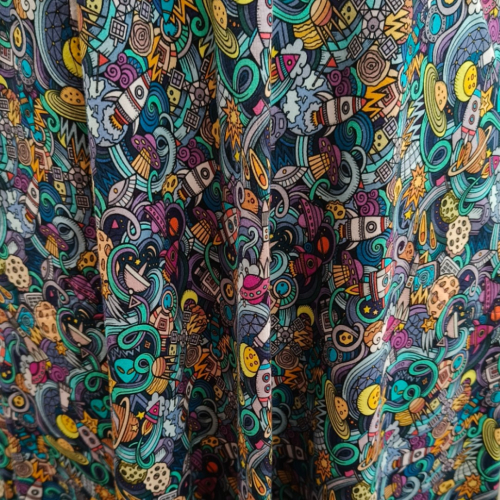 Turkis plus size kjole med rumraketter og planeter - Genkei Space Invaders