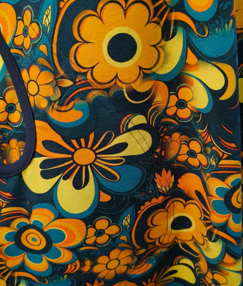 Petroleumsblå A-formet plus size kjole med retro blomster