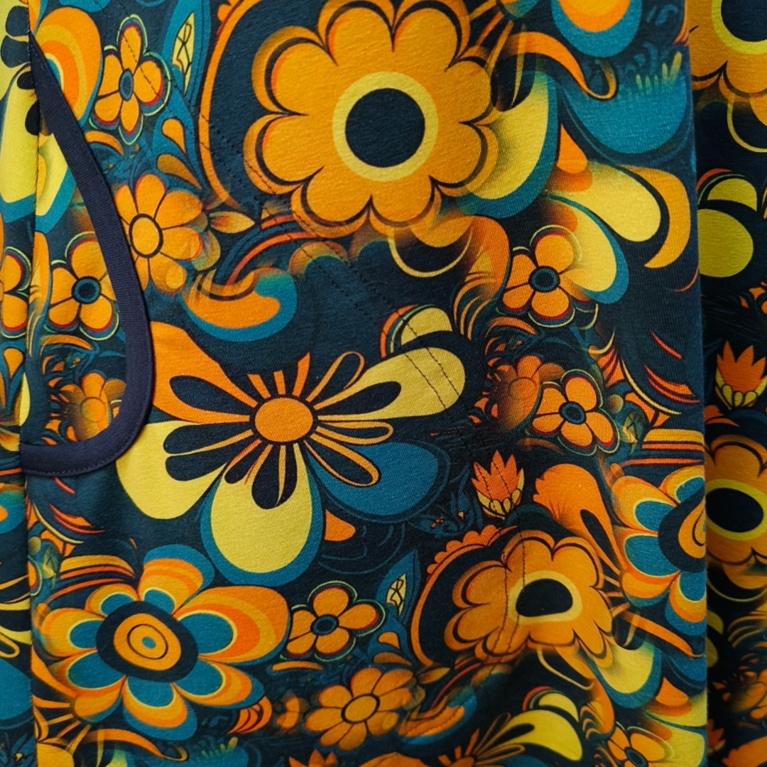 Petroleumsblå A-formet plus size kjole med retro blomster